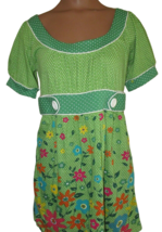 Juniors Fang green floral polka dot belted waist vintage look dress M cotton - £15.65 GBP