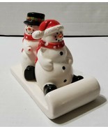 Vintage Ceramic Snowman Sitting on Sled Salt and Pepper Shakers w/ Stopp... - £18.44 GBP