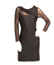 NWT Patra Black Sheer Illusion Sleeve Bandage Ribbed Knit Sheath Dress 8... - $31.68