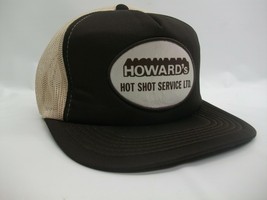 Howard&#39;s Hot Shot Service Patch Hat Vintage Brown Beige Snapback Trucker Cap - £23.48 GBP