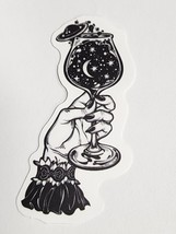 Hand Holding Space Filled Wine Glass Black and White Sticker Decal Embel... - £1.80 GBP