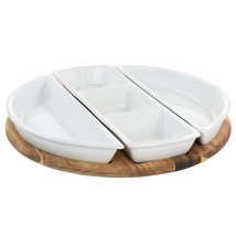 Gibson Elite Gracious Dining 4 Piece Fine Ceramic Sectional Tray Set with Acacia - £51.93 GBP