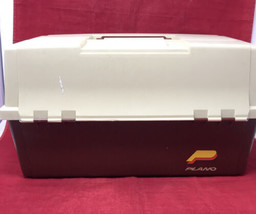 Plano #8606 6 Tray 2 Sided 3 Levels Vintage Large Tackle Maroon & Beige Box - $69.25