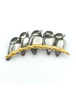 MARK SHIELDS pewter bird brooch - five chickadees on gold-plated branch ... - £23.49 GBP