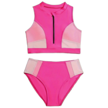 2pc Neon Pink Tankini Swimwear Girl&#39;s Size 13/14 Zipper Top &amp; Bikini Swi... - $18.25