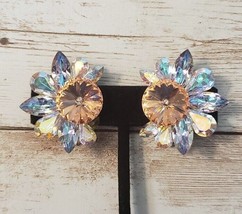 Vintage Clip On Earrings Iridescent and Peach Large Statement Earrings - £12.57 GBP