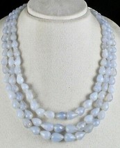 Natural Blue Chalcedony Beaded Teardrop 3 L 716 Ct Gemstone Fashion Necklace - £493.60 GBP