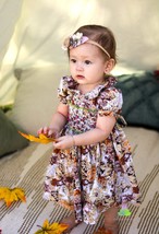 Baby Girl Hand Smocked &amp; Embroidered Fall Leaves Print Cotton Dress w / ... - £29.56 GBP