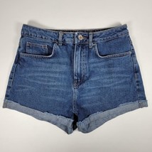 FOREVER 21 Denim Jean Shorts Women&#39;s Size 28 Blue Cuffed Hem Dark Wash M... - $12.96
