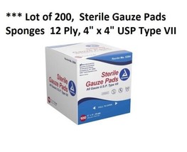 200 Count Sterile Gauze Pads Sponge 12 Ply 4&quot; x 4&quot; Gauze Pad, 2 boxes of... - £21.66 GBP