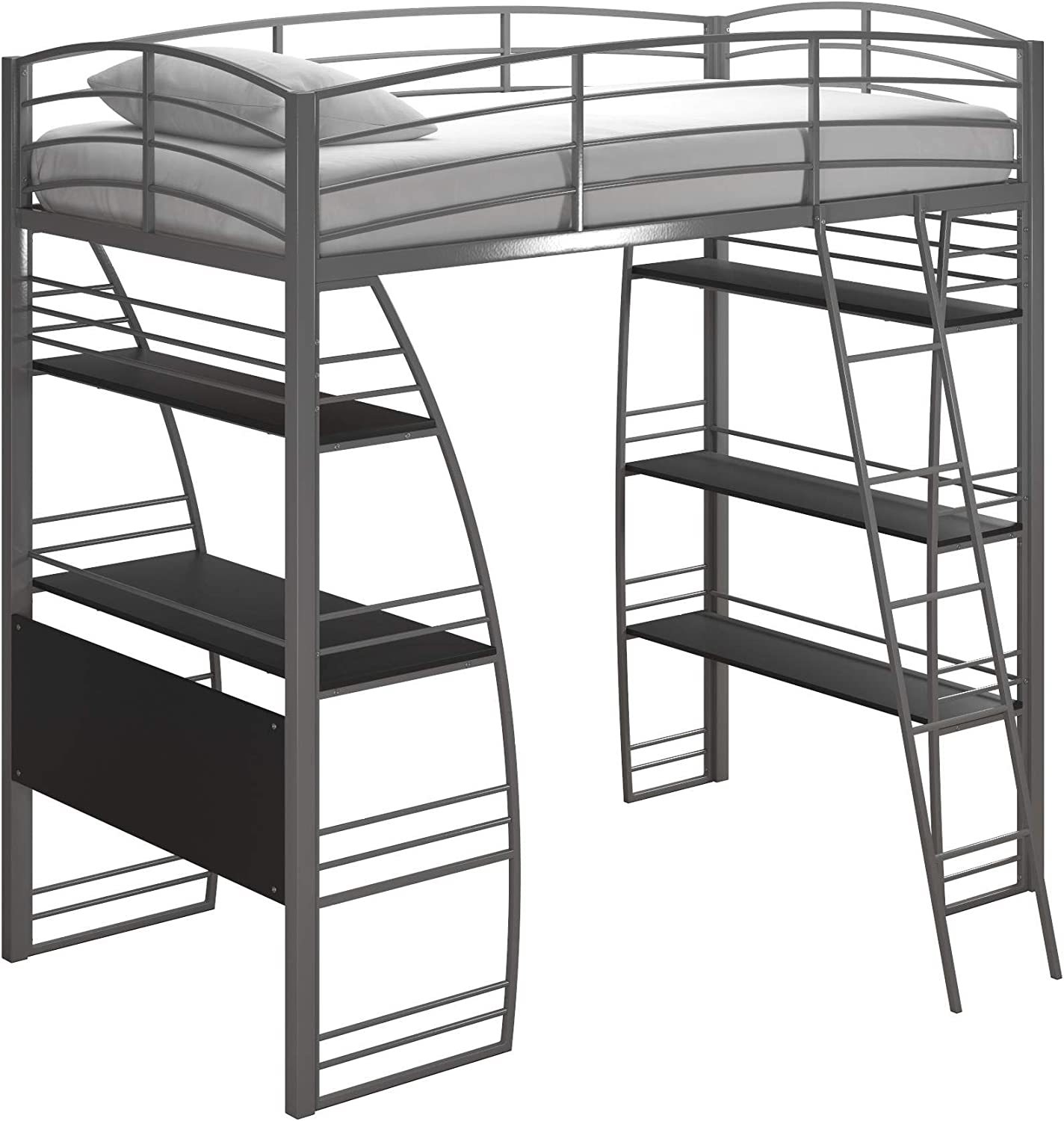 DHP Studio Loft Bunk Bed Over Desk and Bookcase with Metal Frame - Twin (Gray) - $497.99