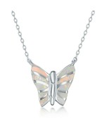 Sterling Silver Multi-color Baguette Cut CZ Butterfly Necklace 18&#39;&#39; - £30.32 GBP