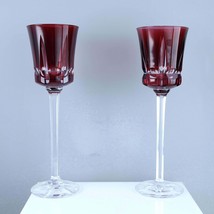 Cristal De Sevres red Segovie T-298 Wine Hocks Pair French Cut Crystal Gobblets - £112.88 GBP
