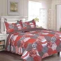 Sonic Rhombuses Bric Color Reversible Bedspread Quilted Set 3 Pcs Queen Size - £35.22 GBP