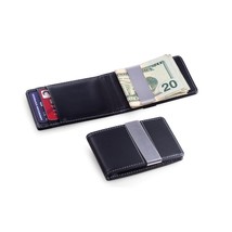   Leather Wallet with Credit Card/ID Slots &amp; Stainless Steel Money Clip Black - £11.90 GBP