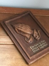 Vintage Multi Products Signed Faux Wood Praying Hands The Family that Pr... - $11.16