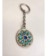 Avon vintage jeweled keychain hang tags Flower Blue Green Teal Rhinestone - £4.24 GBP