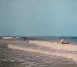 Rehoboth Beach Delaware Postcard Riding The Breakers Surfers Atlantic Ocean Surf - $12.59