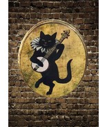 Black Cat Banjo Wooden Plaque: Handmade Folk Art Wall Decor - $1,166.00 MXN