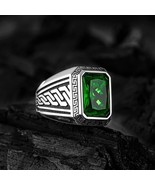 3Ct Radiant Cut Lab-Created Emerald Men&#39;s Wedding Ring 14k White Gold Pl... - £184.56 GBP