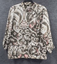 Chico’s Jacket Abstract Women Size 1 (Small 8/10) Button Front 3/4 Sleev... - $23.29