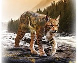 35&quot; X 44&quot; Panel Bobcat Mountain Waterfall Call of the Wild Cotton Fabric... - $16.48