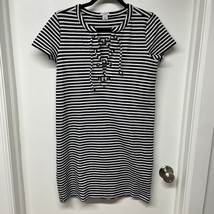 J.Crew Striped Casual Pull Over Dress Stretch Womens Size XS Lace Up Sheath - £9.32 GBP