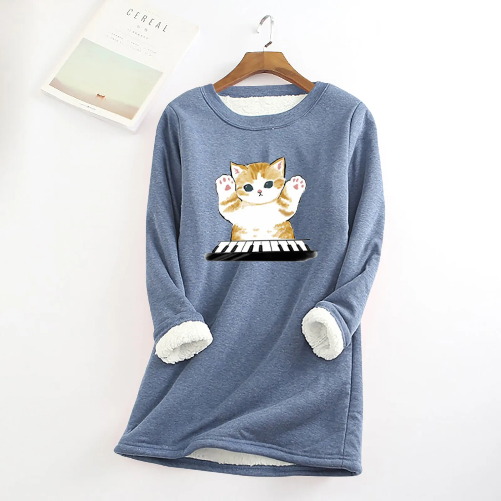 Casual Fleece Sweatshirt Women Pullover Tops  Autumn Winter New Korean Cute Cat  - £104.05 GBP