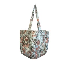 Aqua Floral Quilted Tote Bag Purse Lightweight - $14.95