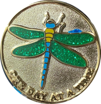 Green Glitter Dragonfly One Day At A Time Medallion With Serenity Prayer - £10.66 GBP