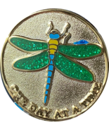 Green Glitter Dragonfly One Day At A Time Medallion With Serenity Prayer - $13.99