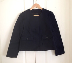 Ann Taylor Navy Blue Long Sleeve Crop Length Pocket Hidden Button Front ... - £62.94 GBP