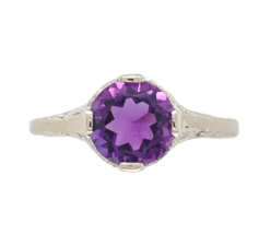 14k White Gold Art Deco Filigree Genuine Natural Amethyst Ring Size 4.5 (#J7468) - €389,46 EUR