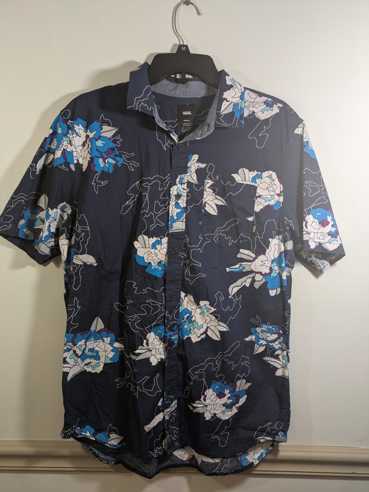 Vans Mens Blue Medium M Short Sleeve Button Down Hawaii Floral - £11.91 GBP