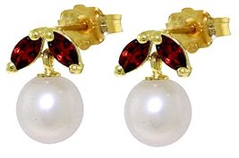 Galaxy Gold GG 14k Solid Gold Pearl Stud Earrings with Garnets - £251.10 GBP