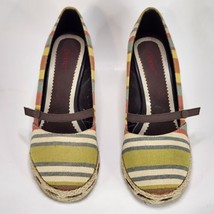 Dexter Mary Jane Womens Espadrille Striped Wedge Heels Size 6.5 Yellow Red - £15.47 GBP