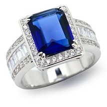 Art Deco Blue Baguette CZ Side Stones Fashion Statement Ring for Women Size 8 - £42.59 GBP