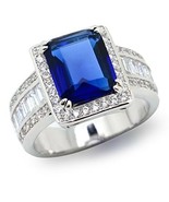 Art Deco Blue Baguette CZ Side Stones Fashion Statement Ring for Women S... - £42.23 GBP