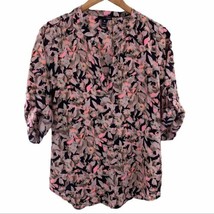 Aqua floral split neck roll sleeve pullover Small - £15.93 GBP