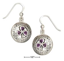 Sterling Silver Round Celtic Knot Earrings with Amethyst Shamrocks - £100.44 GBP