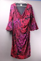 Ann Klein Dress Womens Size 8 Red and Black Paisley Flutter sleeve V neck  1144 - £13.83 GBP