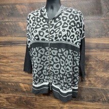 Joseph A Sweater Small Grey Leopard Print Cardigan Full Zip Cozy Oversized - $11.40