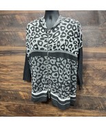 Joseph A Sweater Small Grey Leopard Print Cardigan Full Zip Cozy Oversized - $11.40