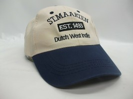 St Maarten Est 1493 Dutch West indies Hat Blue Beige Hook Loop Baseball Cap - £16.39 GBP