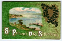 St Patrick&#39;s Day Postcard Irish Greeting Boat Harbor Germany Embossed 1913 - £10.40 GBP