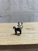 Miniature Black and White Glass Cow Bull Small Art Glass Cow Figurine - $8.79