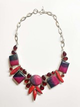 Sterling silver statement necklace in multi shades of red gemstones - $63.54