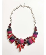 Sterling silver statement necklace in multi shades of red gemstones - $63.54