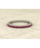Pink Ruby Gemstone Half Eternity Women Ring Band, 925 Sterling Silver Je... - $59.00