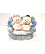 Bisque Porcelain Pigs On Couch Signed Lynn 1988 Taiwan backwards mark - £10.66 GBP